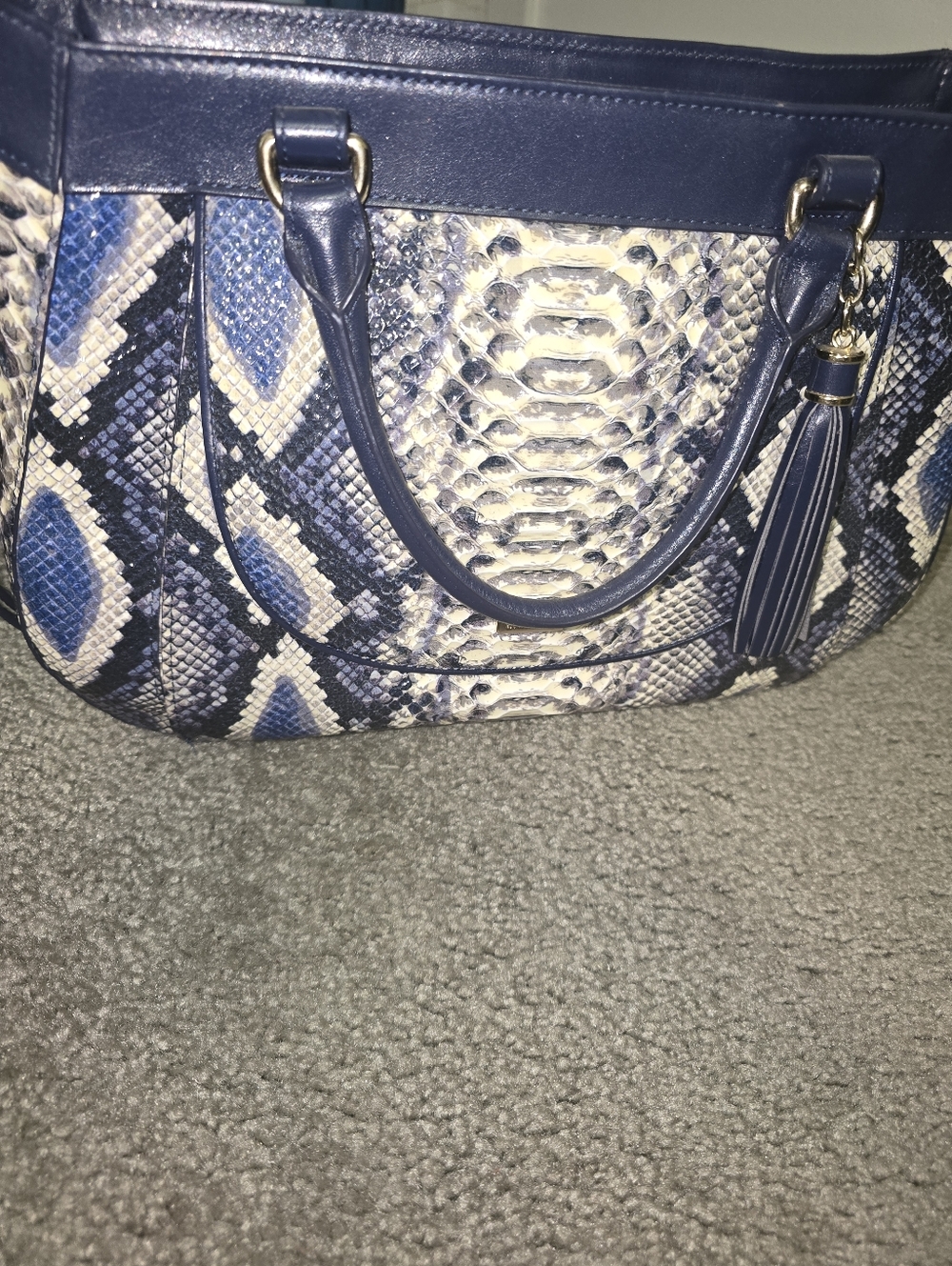 Brahmin Raelynn Ballington Satchel in Cobalt blue snakeskin W/ Matching Wallet - Picture 12 of 16